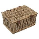 JVL Handmade Buff Wicker Hampers with Faux Leather Straps, Small, Brown