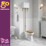 High Level Toilet with Pull Chain Flush and Traditional Gold Ornate Brackets