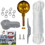 Flag Pole Parts Repair Kit Gold Ball Cleat Clip Halyard Rope Pulley Accessories