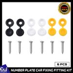 6 x NUMBER PLATE CAR FIXING FITTING KIT SCREWS & CAPS HINGED BLACK YELLOW WHITE