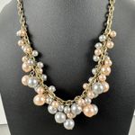 Vintage Necklace Gold Tone Faux Pearl Dangle Charm Cluster Statement 15"