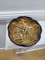 Japanese Satsuma Moriage Bowl Cobalt Blue Gilt 6" Lobed Geisha Meiji