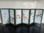 Vtg Miniature Table Top Chinese Folding Screen Divider,feathered Birds,31 x 87cm