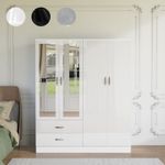 High Gloss Wooden 4 Door Wardrobe with Drawers and Mirror Bedroom Storage