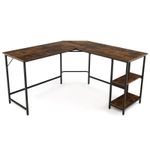 COSTWAY L-Shaped Computer Desk Corner Computer Gaming Desk w/2-tier Shelves