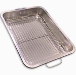 Stainless Steel Roasting Tray 40x30x6.5cm with Removable Rack, Dishwasher Safe