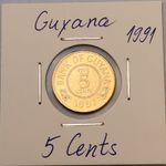 Guyana coin,  5 Cents,   1991