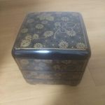 Japanese Black Gold Floral Jubako 3 Tier Box