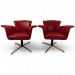 Vintage Red Mid-Century 2 Swivel Chairs 60s 70s Winged MCM Arne Jacobsen Style