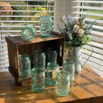 Vintage Aqua Jam Preserve Jars, Wedding Glass Vase Storage Jar x 1