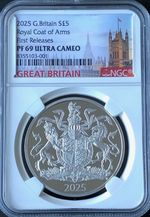 1oz silver 2025 G.B. Royal Coat of Arms NGC PF-69 Ultra/Cameo No 1 of 4. F/R