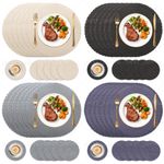 Set of 6 Placemats & 6 Coasters Round Place Table Mats Washable Heat Resistant