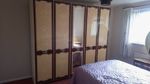 4pc Beige/Brown Light Wood Bedroom Set: Mirrored 5-Door Wardrobe, 4-Drawer