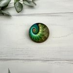 Unusual Bronze Brooch With Ammonite Fossil Detail Cabochon Brooch 1 inch  