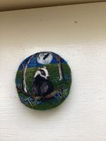NEEDLE FELT BROOCH  BADGER  & BAT IN BLUE BELL MEADOW