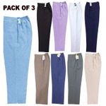 Pack of 3 Ladies Half Elasticated STRETCH WAIST WORK OFFICE POCKETS PANTS
