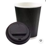 12oz Disposable Black Ripple Paper 1000 Cup with Lids For Hot & Cold Drink