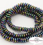 PREMIUM QUALITY 6mm RAINBOW DISC RONDELLE HEMATITE BEADS 100 or 50 Beads  HEM30