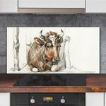 Drawing Animal Cow Kitchen Splashback Toughened Glass 120x60 Heat resistance