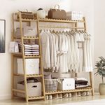 Large Bamboo Open Wardrobe Closet Hanging Clothes Rail Garment Rack W/Top Shelf