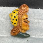 Vintage Brooch Carved Wood Woman MCM Lady