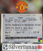 2009 Bolton Wanderers v Manchester United Used Match Ticket Stub Premier League