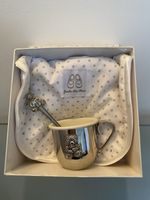 New Baby Gift Silver Plated Cup & Spoon & Bib by English Trousseau 