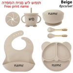 6Pcs Silicone Baby Feeding Set with Suction Plate, Bowl, Cup & Spoon – Personali