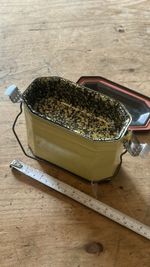 Mid century French Enameled Graniteware vintage Lunch box Pail Yellow & Black 