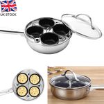 4 Cup Egg Poacher Pan Non Stick Egg Poaching Poached Cooking Cup Pan with Lid