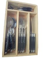 24 Piece Laguiole Bee Design Black Cutlery Set - Classy Design In a Wooden Box