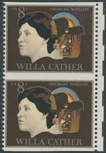 1973, USA, ARTS, WILLA CARTHER, 8C, VERTICAL PAIR IMPERF HORIZONTALLY, SC.#1487a