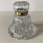 ANTIQUE ~ LARGE  CUT CRYSTAL GLASS INKWELL  WITH BRASS COLLAR