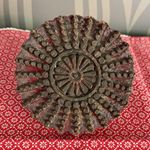 Vintage Wooden Carved Round Carved Printing Block in spotted Pattern Design