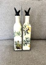 Set Of Oil & Vinegar Dispenser Set Mediterranean Design Hand Crafted With Rack.