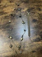 Gold Tone Necklace & Bracelet Set Beaded Rhinestone Chain Fashion Jewelry