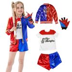 Kids Harley Quinn Costume Cosplay Book Week Jacket Shorts Outfit & Baseball Bat