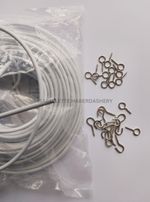 Net Curtain Wire White Window Voile Cord Cable And Hooks & Eyes