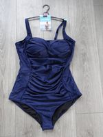 M&S MARKS & SPENCER NAVY BLUE SECRET SLIMMING SWIMMING COSTUME SIZE 22 LONG