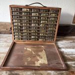 Vintage Hand Made Wooden Toolbox with 50 tobacco tin draws 