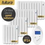 Futura Oil Filled Electric Heater Panel Wall Mounted Radiator 24/7 Timer White
