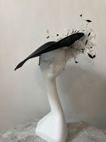 Stunning Jayne Alison Millinery Black And White Floral Feathered Hat