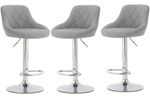 3 x Grey Bar Stools Faux Leather, Milan set of 3 Barstools Kitchen Breakfast Bar