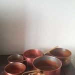  Graduated Copper Saucepan Set Long  brass Handles
