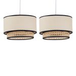 Set of 2 Natural Rattan Cane Easy Fit Two Tier Pendant Shade Ceiling Lightshades