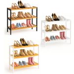 3 Tier Shoe Rack Bamboo Wooden Shoe Storage Shelf Holds 12 Pairs – Compact 