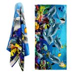 Microfibre Beach Towel Dolphin Design Summer Pool Travel Sand free Lightweight