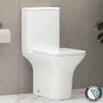 Cube Close Coupled Toilet Round Rimless WC Bathroom & Soft Close Seat, Cistern