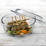 Borcam 2.1L Glass Round Casserole Cooking Baking Oven Stew Pot Dish & Lid Cover