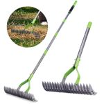 WORKPRO 178CM Lawn Thatch Rake,Adjustable Handle,RemovingGrass,Loosening Soil